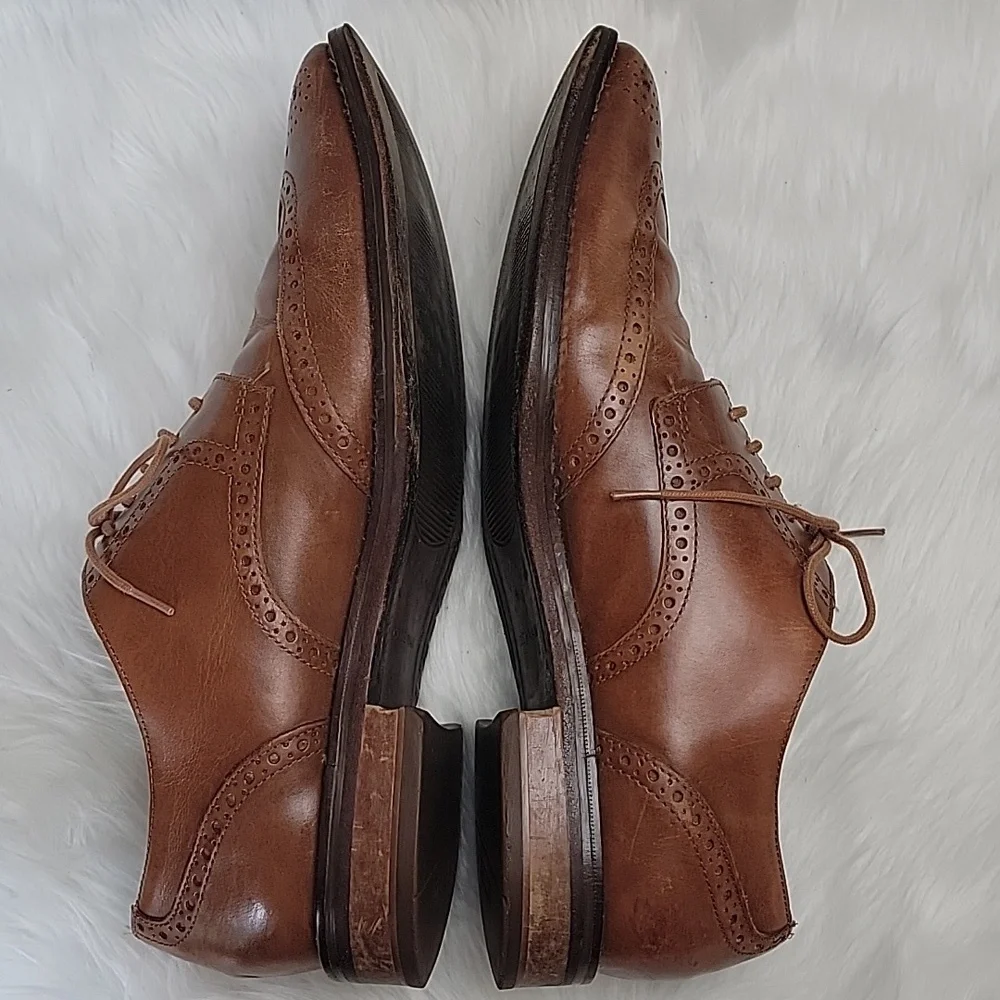 COLE HAAN Grand OS Madison Tan‎ Leather Wingtip Lace Up Oxford Dress Shoes 10